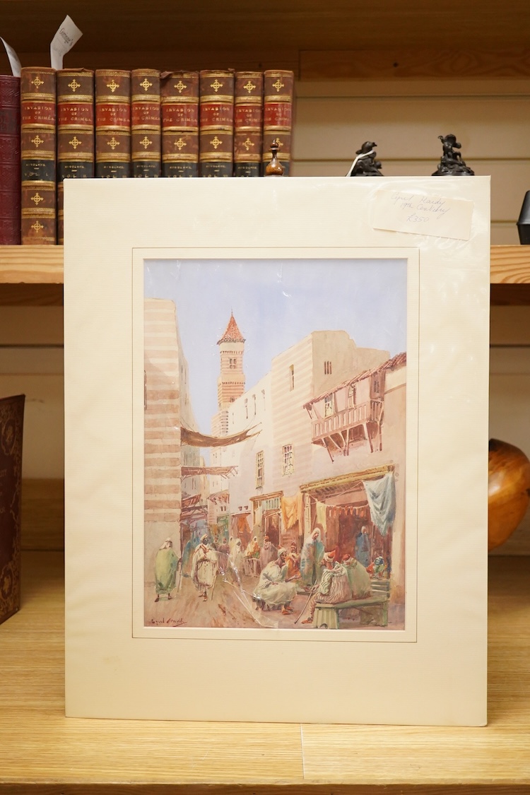 Noel Harry Leaver (aka Cyril Hardy), (1889-1951), North African town with figures, signed lower left, watercolour, mounted, unframed, 34 x 24cm